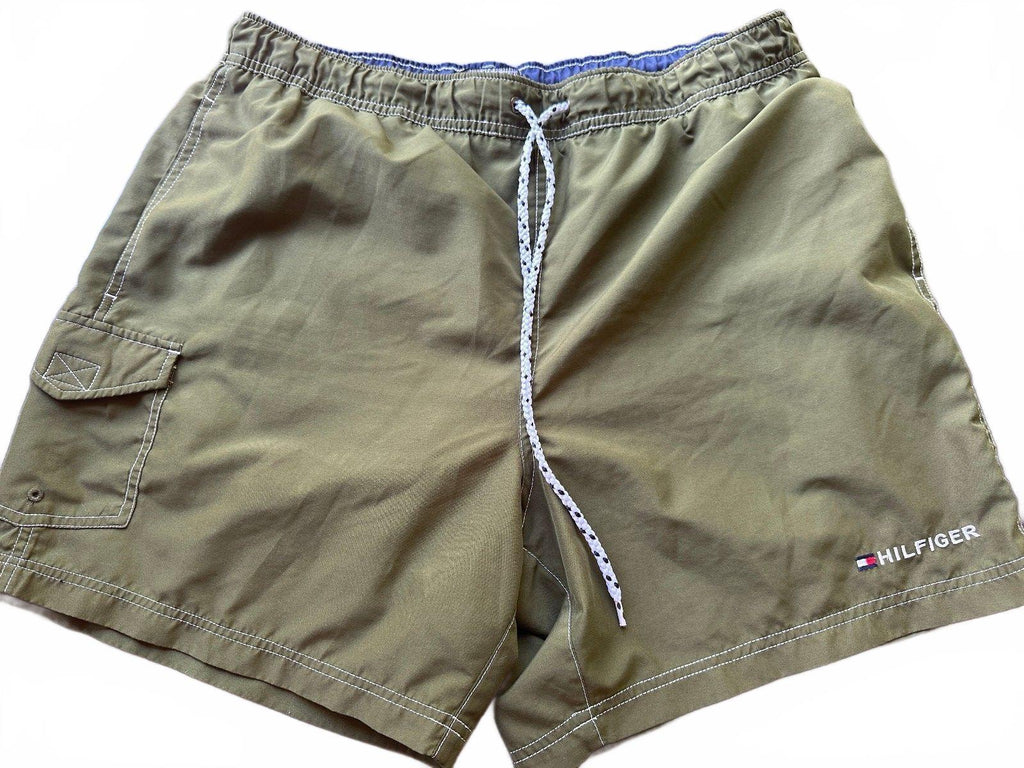 Tommy Hilfiger Olive Swim Trunks L 34 Elastic Waist