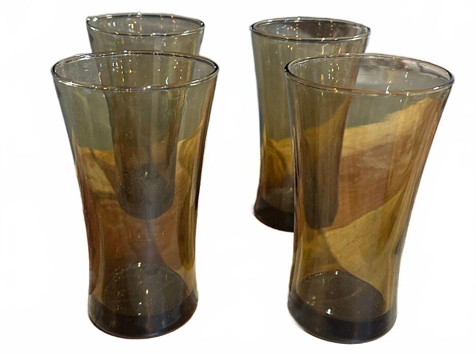 4 Vintage Smoke Brown Flared Drinking Glasses