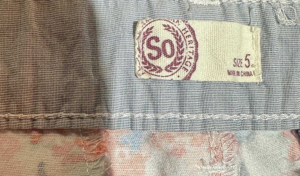 SO Junior Girls Floral Print Shorts Size 5 Cotton Stretch