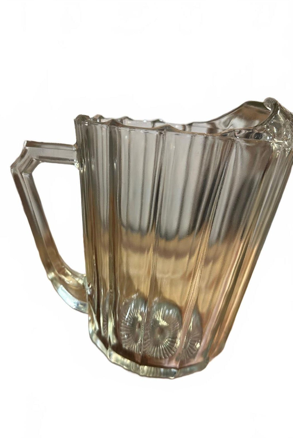 Vintage Clear Pressed Glass 10 Panel Water Pitcher 8"