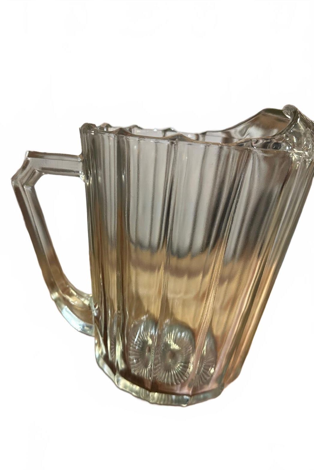 Vintage Clear Pressed Glass 10 Panel Water Pitcher 8"