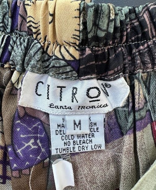 Citron Silk Asian Scenic Wide Leg Pants M