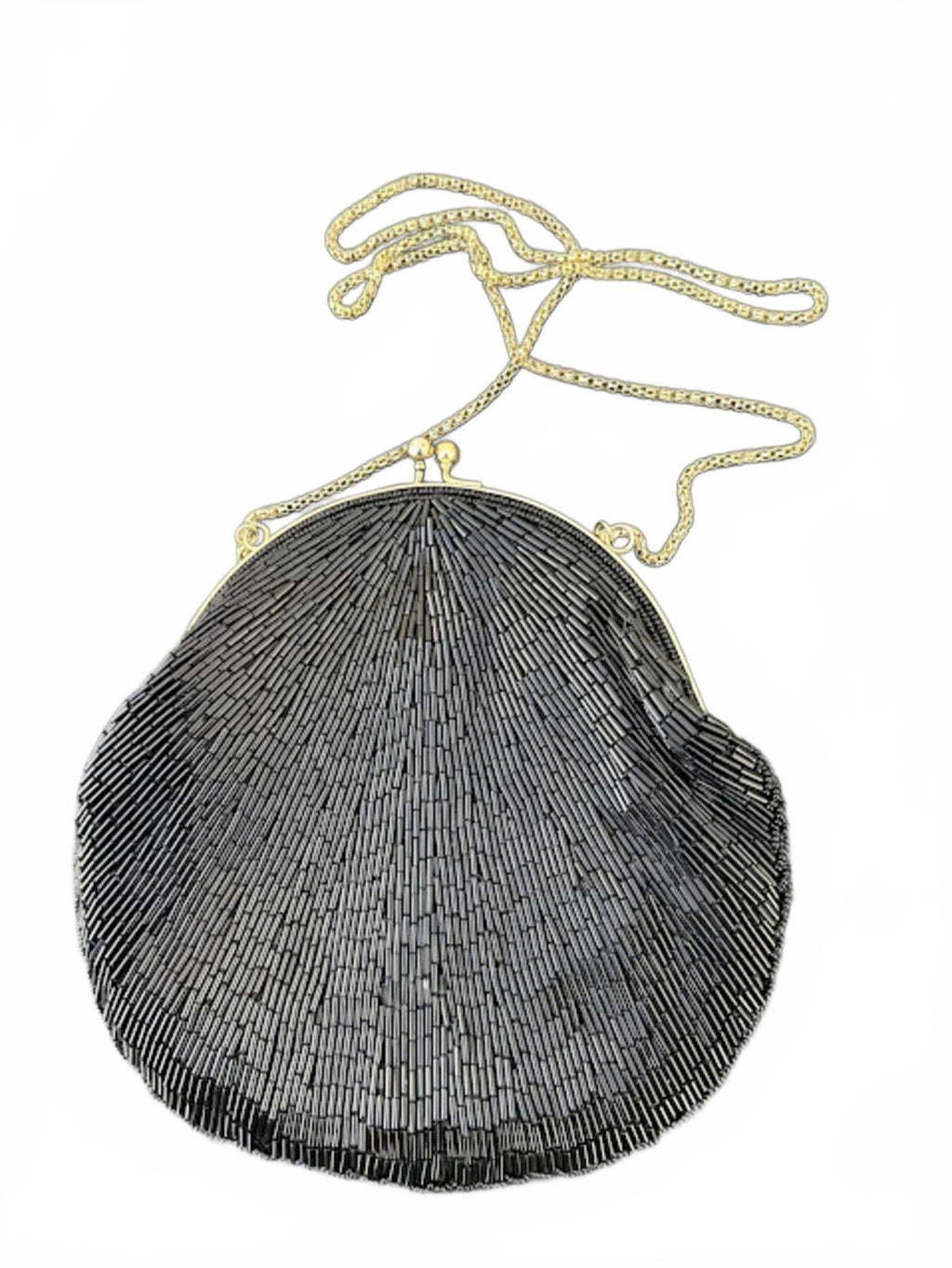 Vintage Black Beaded Evening Clutch Gold Chain