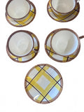 Vernon Kilns Organdie 4 Cups 8 Saucers Yellow Plaid