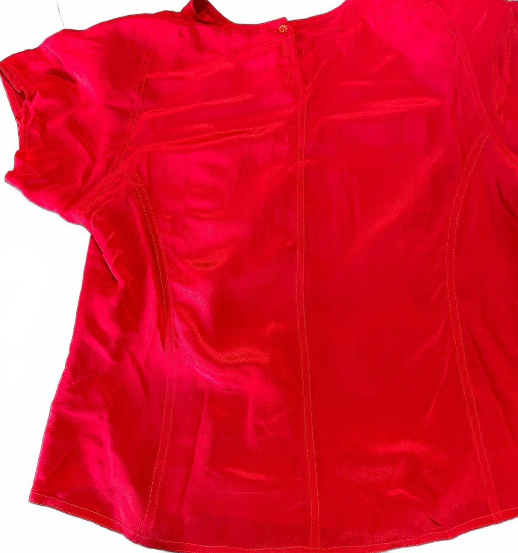 Bethany Red Silk Short Sleeve Blouse Medium