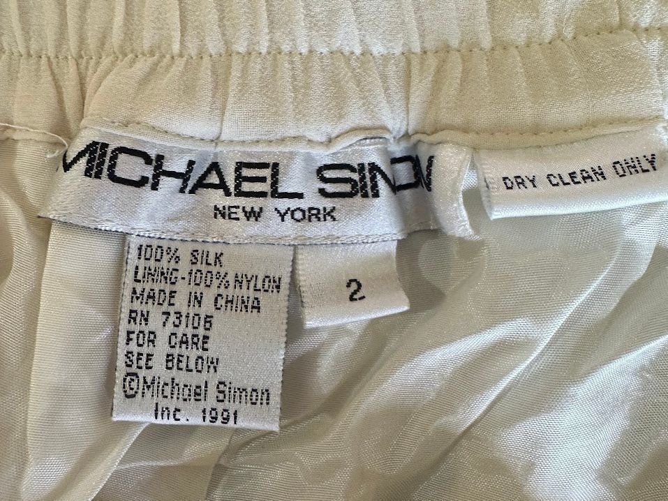 Michael Simon Cream Silk Pleated Maxi Skirt 2