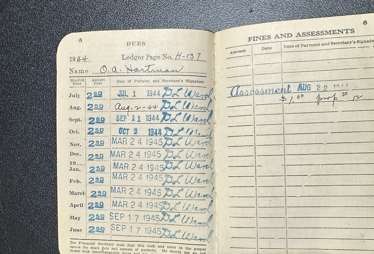1944 Carpenters Union Dues Book Local 1323 Monterey CA