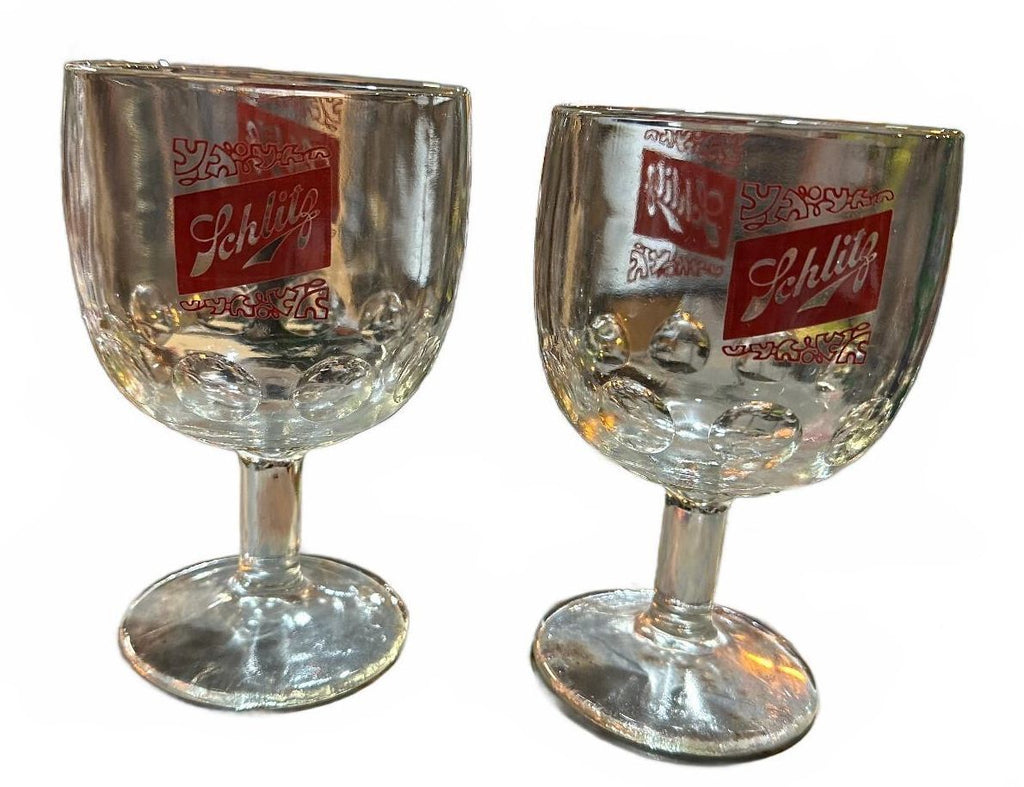 2 Vintage Schlitz Thumbprint Stemmed Beer Goblets 6"