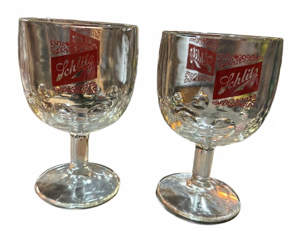 2 Vintage Schlitz Thumbprint Stemmed Beer Goblets 6"