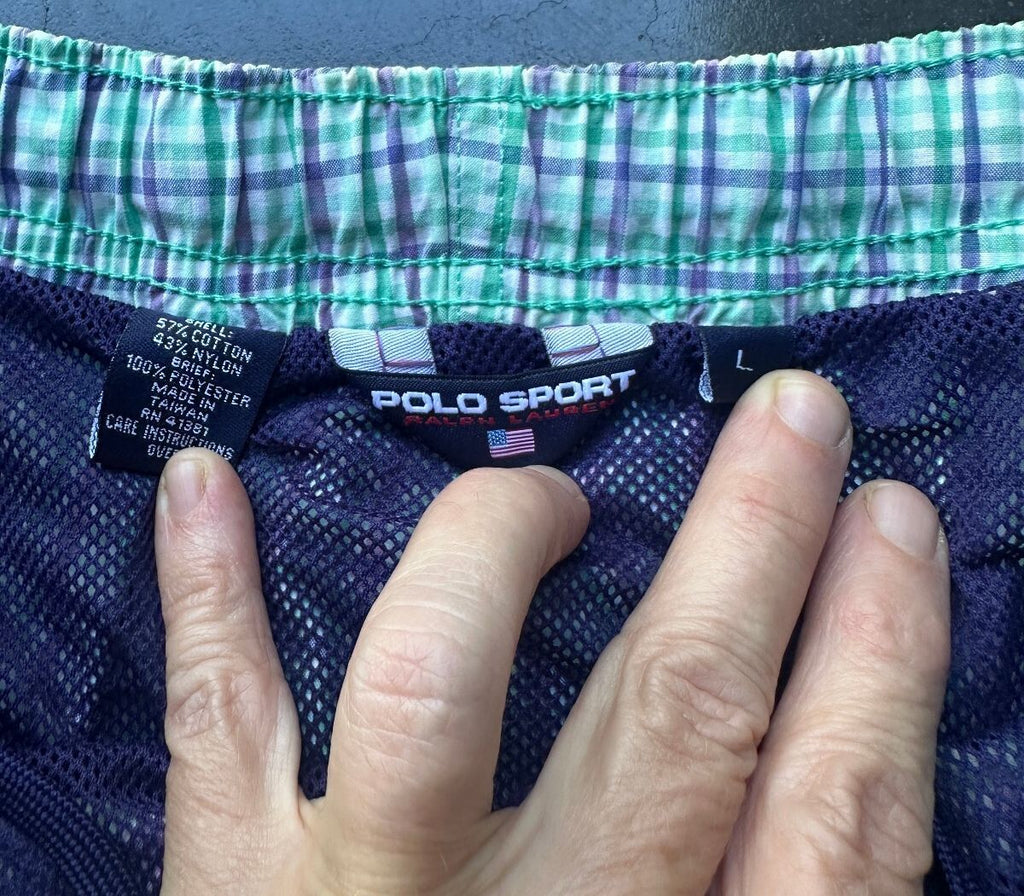 Polo Sport Plaid Swim Trunks L Purple Green Lined