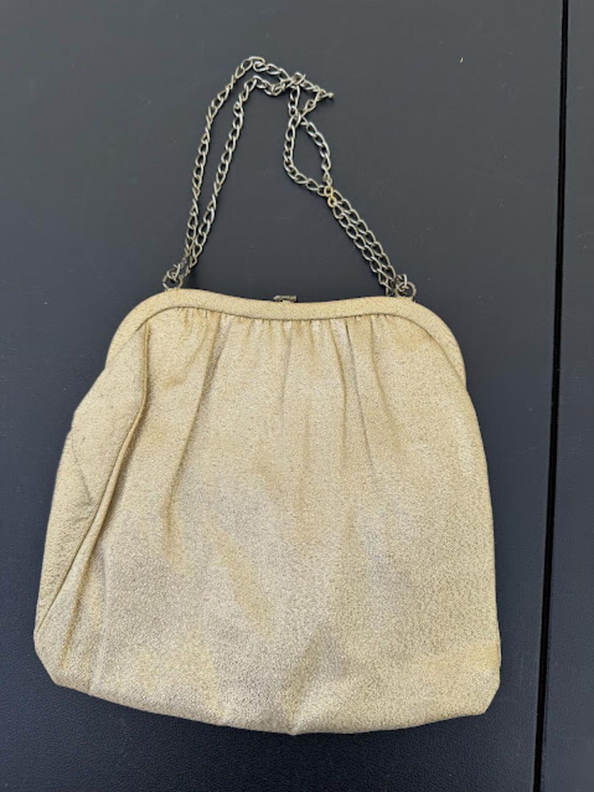 Vintage Gold Lame Evening Bag Chain Strap