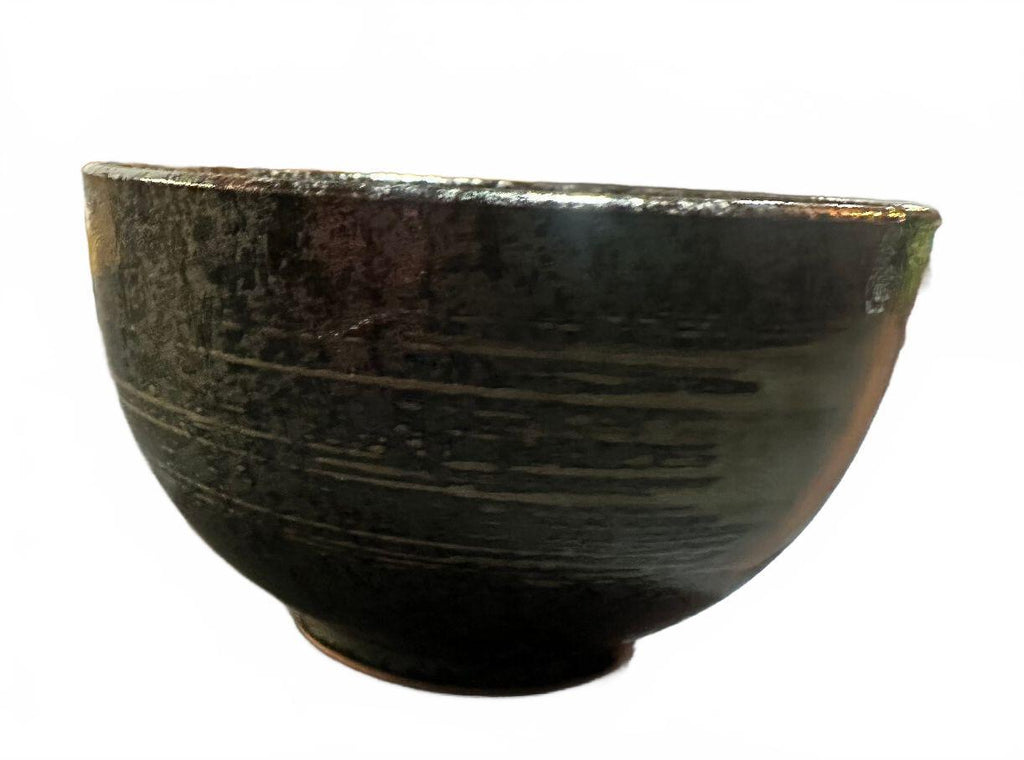 Vintage Studio Pottery Black Gray Incised Stoneware Bowl