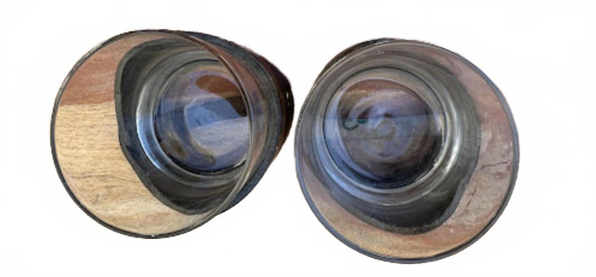 Set of 2 Smoked Glass Tumblers w Leather Holders