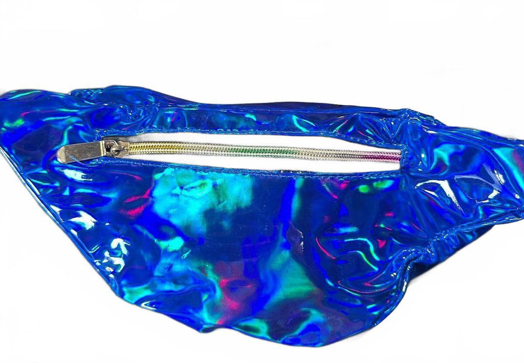 Blue Holographic Nylon Fanny Pack Festival Belt Bag