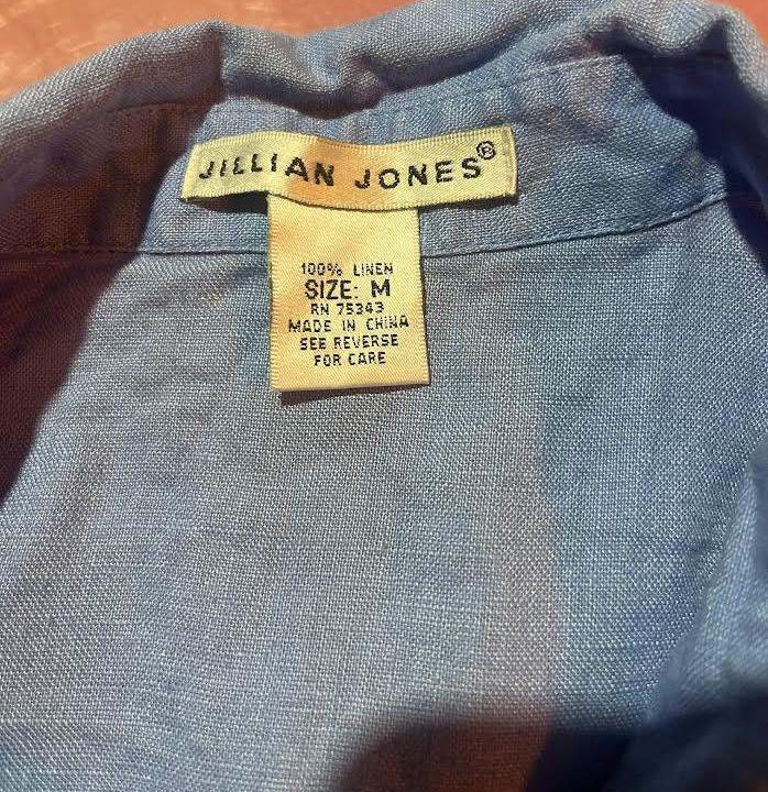 Jillian Jones Blue Linen Button Front Blouse M
