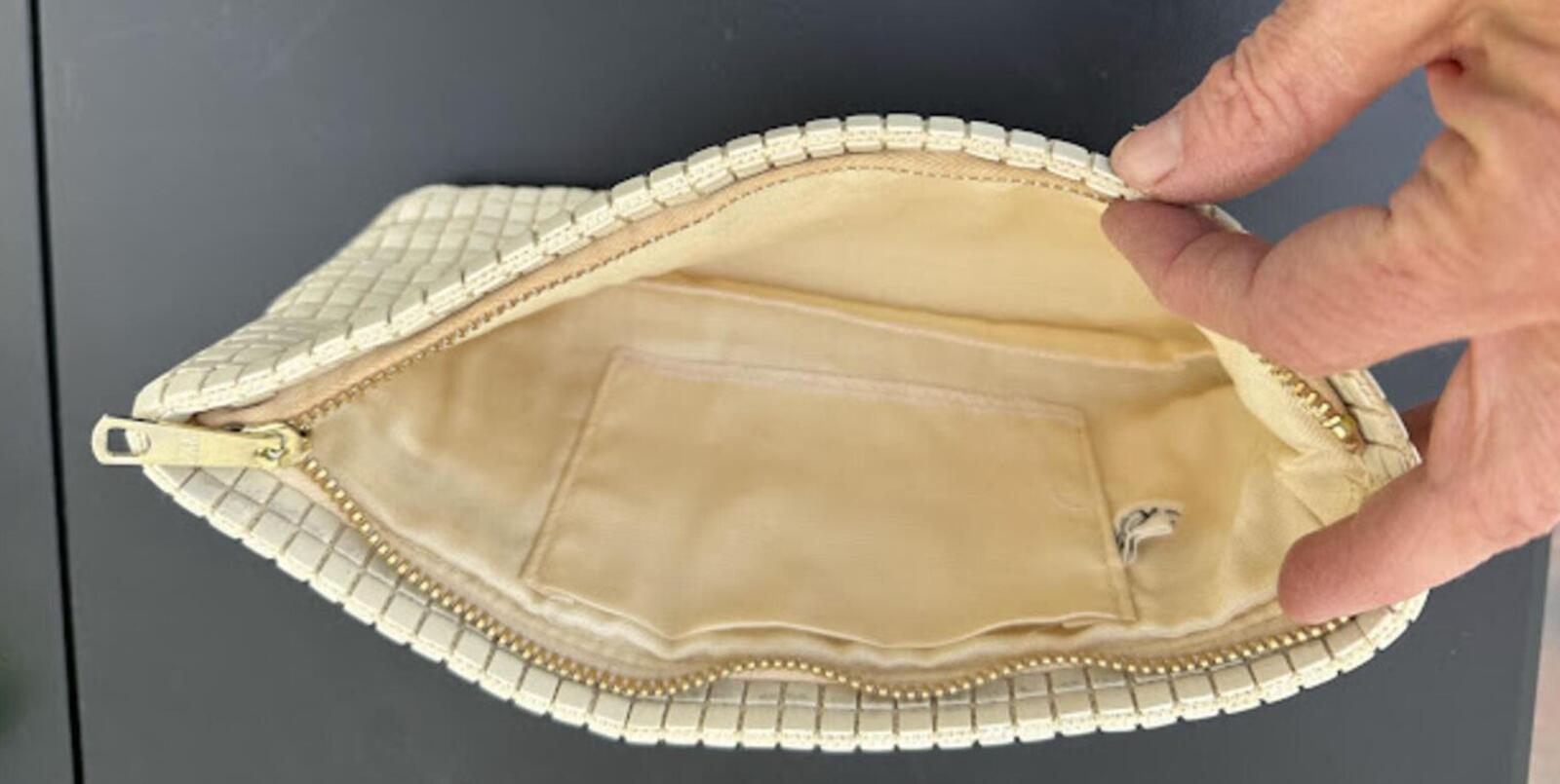 Vintage Cream Metal Mesh Tile Clutch Wallet Zip
