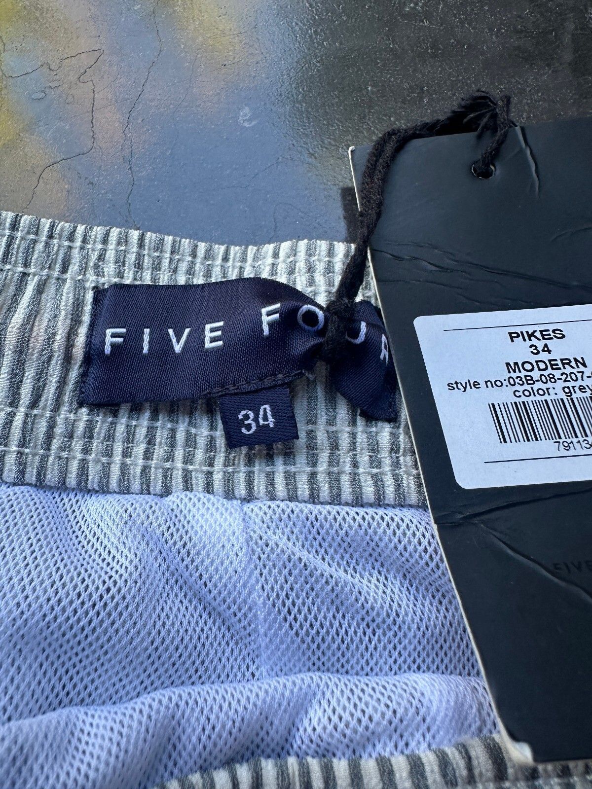 NWT Five Four Gray Seersucker Swim Trunks 34