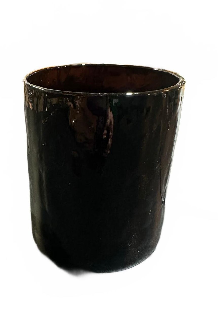 Signed 1985 Black & Gold Studio Art Glass Vessel 3.5"