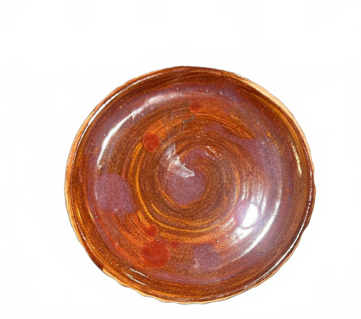 Vintage AJM Signed Studio Pottery Rust Glaze Plate 6.5"