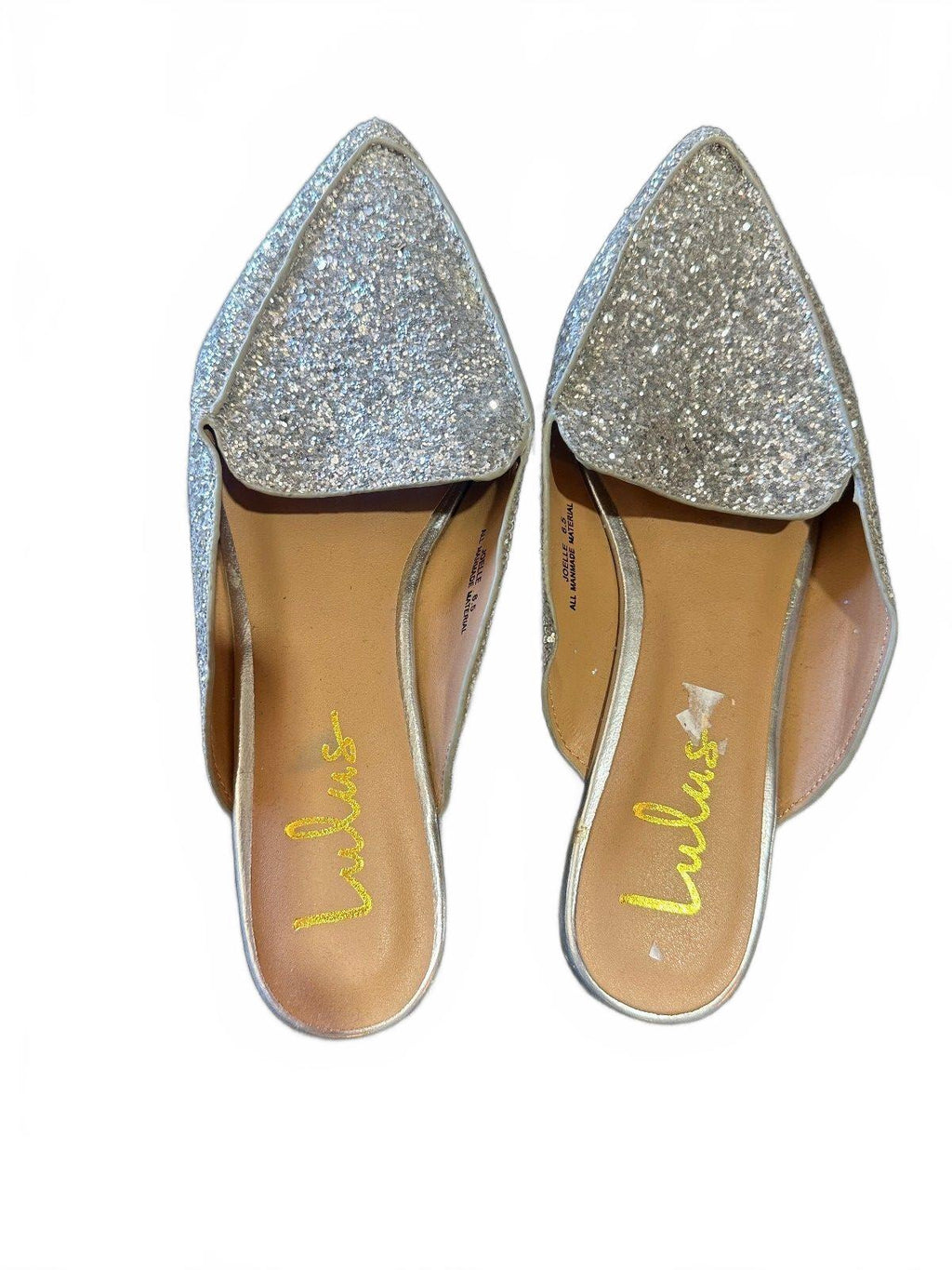Lulus Silver Glitter Pointed Toe Mules 6.5