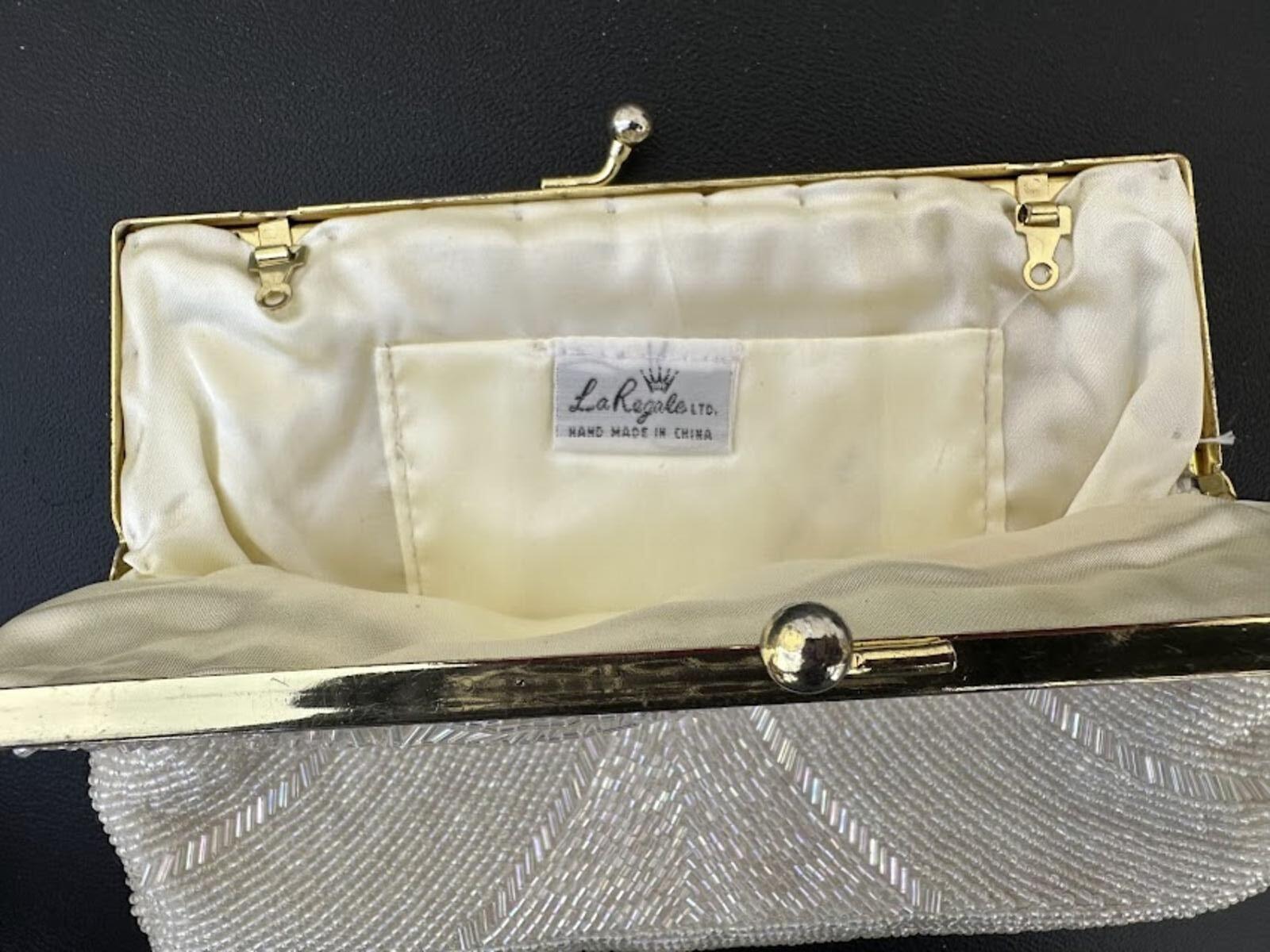 La Regale White Beaded Evening Clutch