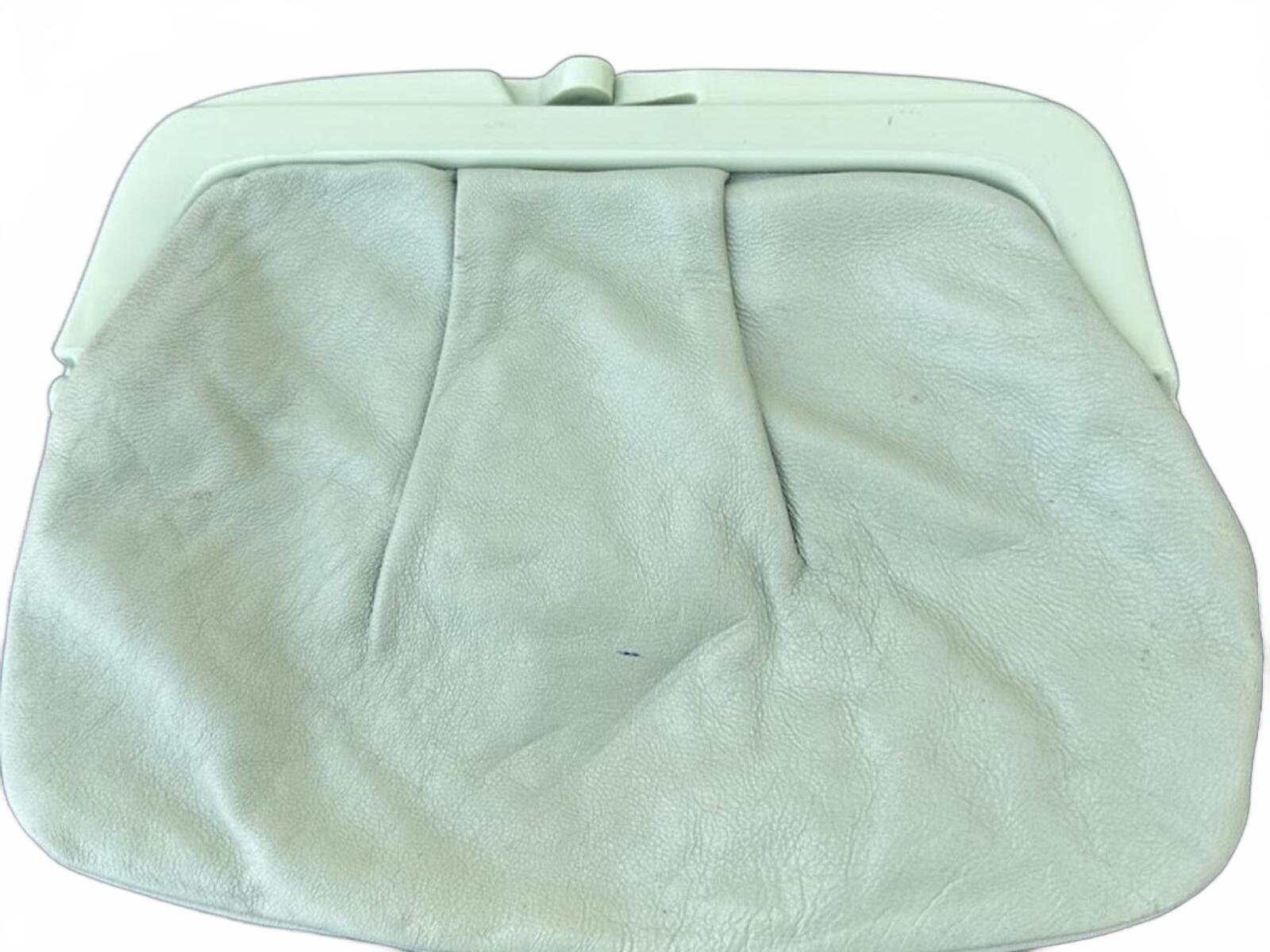 Vintage Italian Mint Leather Clutch Frame Bag
