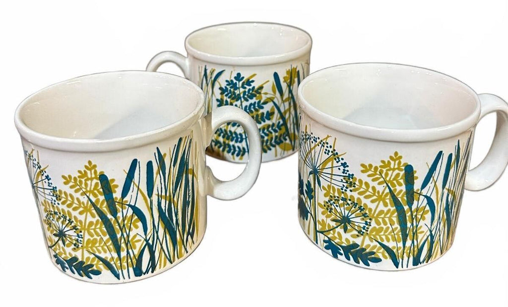 3 Vintage Staffordshire England Floral Mugs 1970s