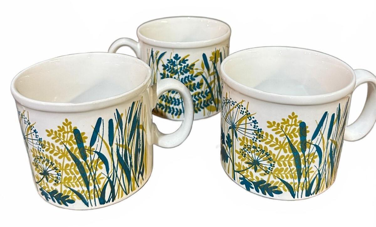 3 Vintage Staffordshire England Floral Mugs 1970s