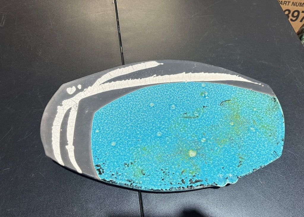 Large Signed Studio Pottery Turquoise Platter 18"