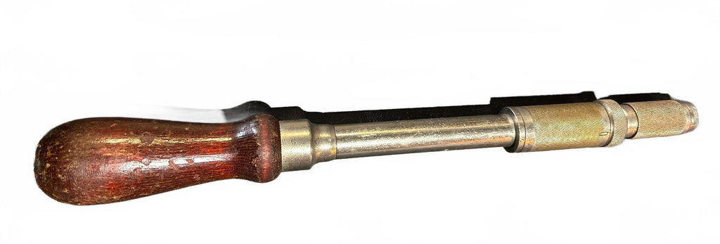 Vintage Spiral Push Hand Drill Wood Handle 18"
