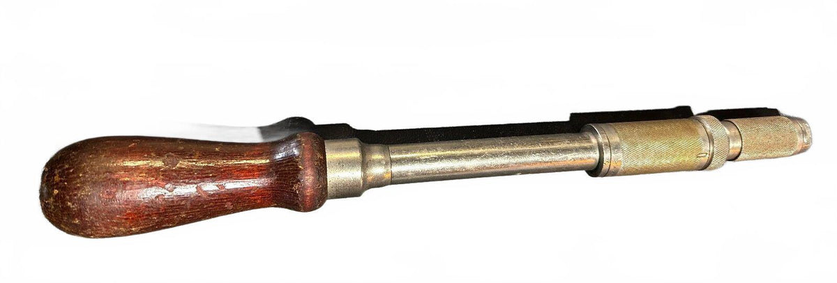 Vintage Spiral Push Hand Drill Wood Handle 18"