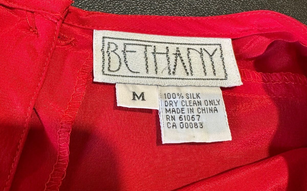 Bethany Red Silk Short Sleeve Blouse Medium