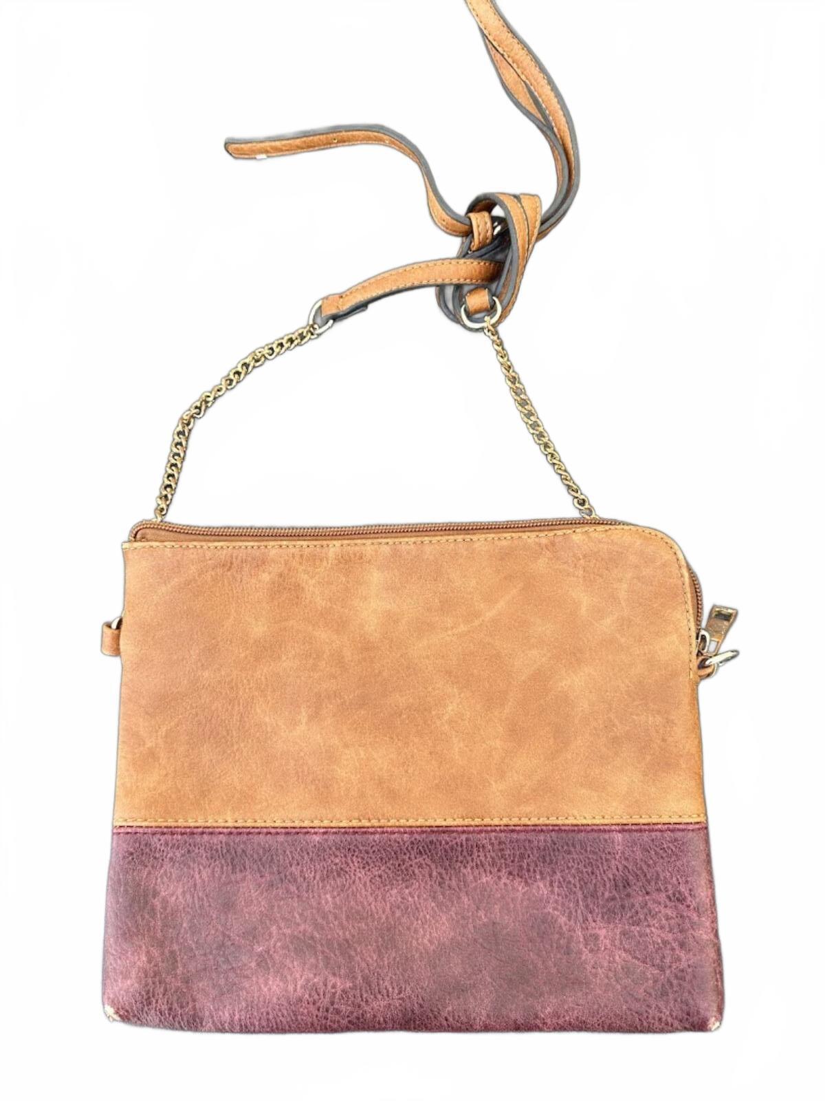 Colorblock Leather Crossbody Bag Brown Burgundy