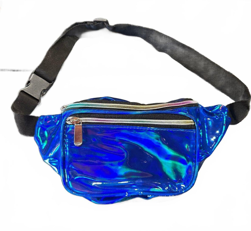 Blue Holographic Nylon Fanny Pack Festival Belt Bag