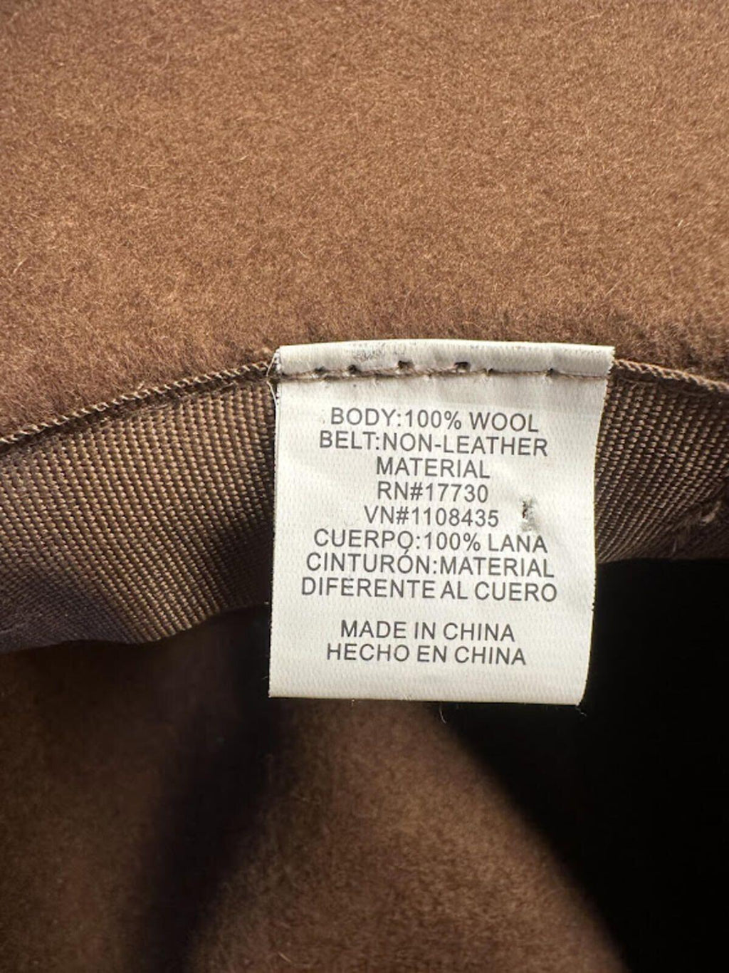 Brown Wool Felt Wide Brim Western Hat Pleather Band