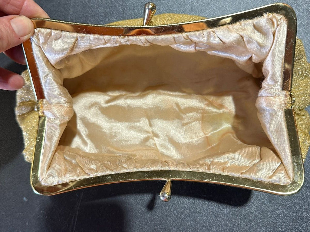 Vintage Gold Lame Kiss Lock Clutch Evening Purse