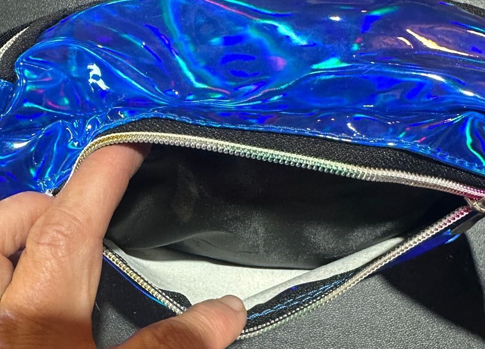 Blue Holographic Nylon Fanny Pack Festival Belt Bag