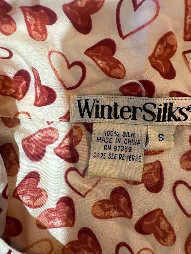 WinterSilks Heart Print Silk Blouse Size S