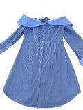 Topshop Blue Stripe Cold Shoulder Dress