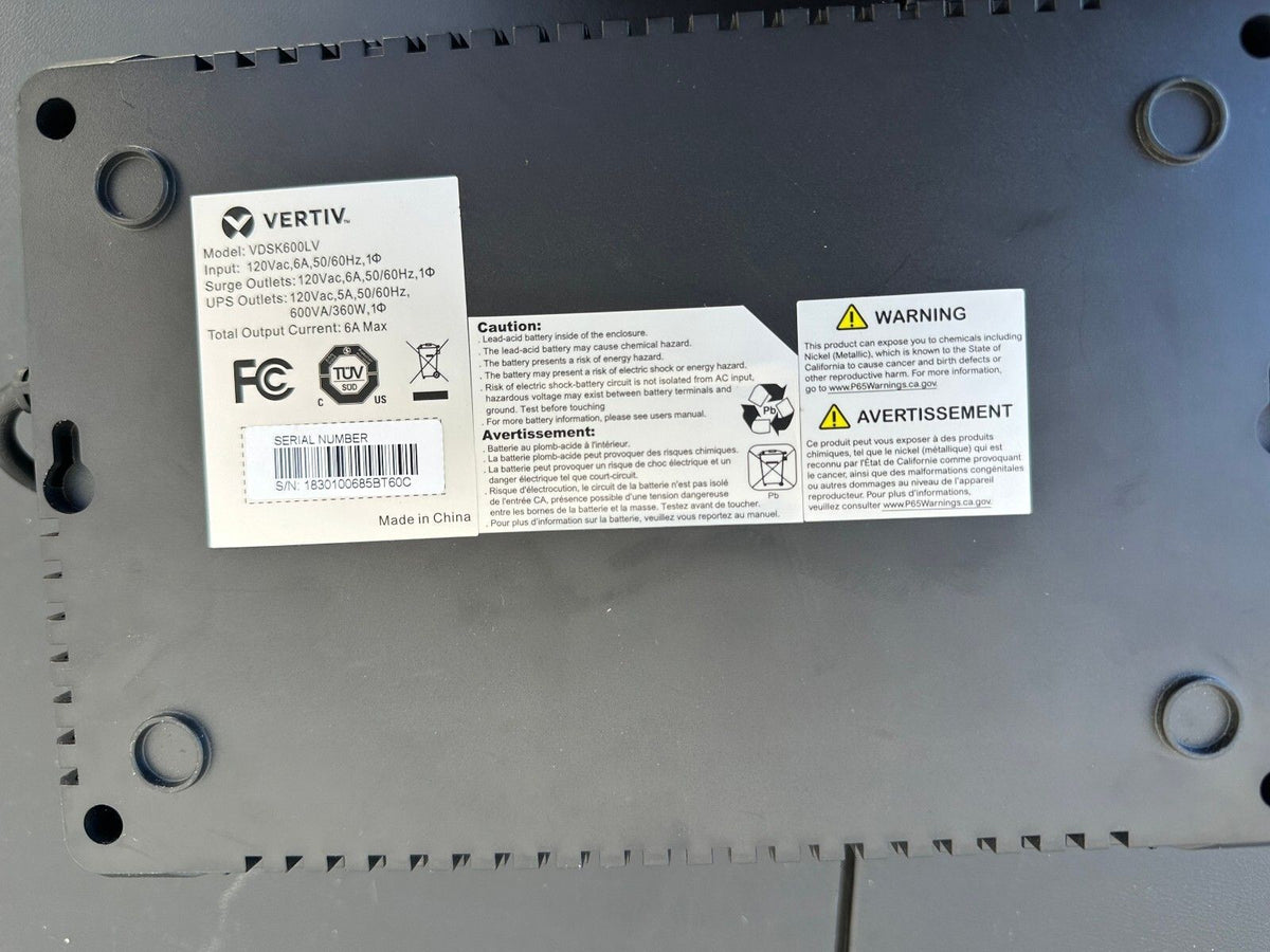 Vertiv 600VA UPS Battery Backup VDESK600LV