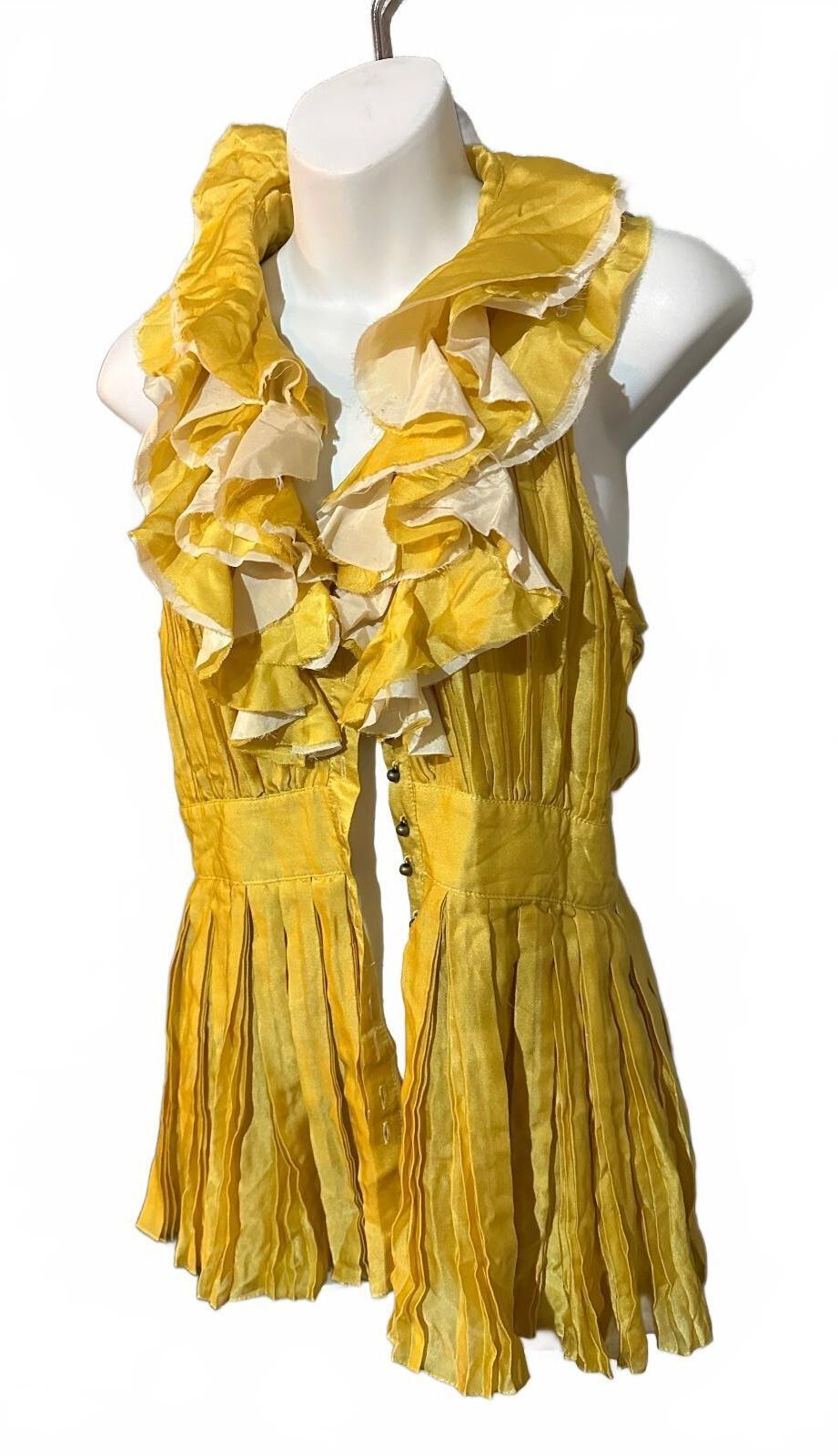 Rachel Roy Size 4 Yellow Pleated Ruffle Sleeveless Top