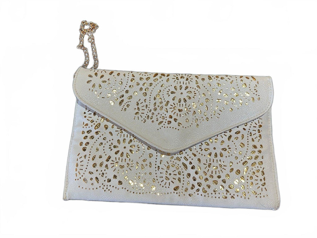 White Gold Laser Cut Envelope Clutch Purse
