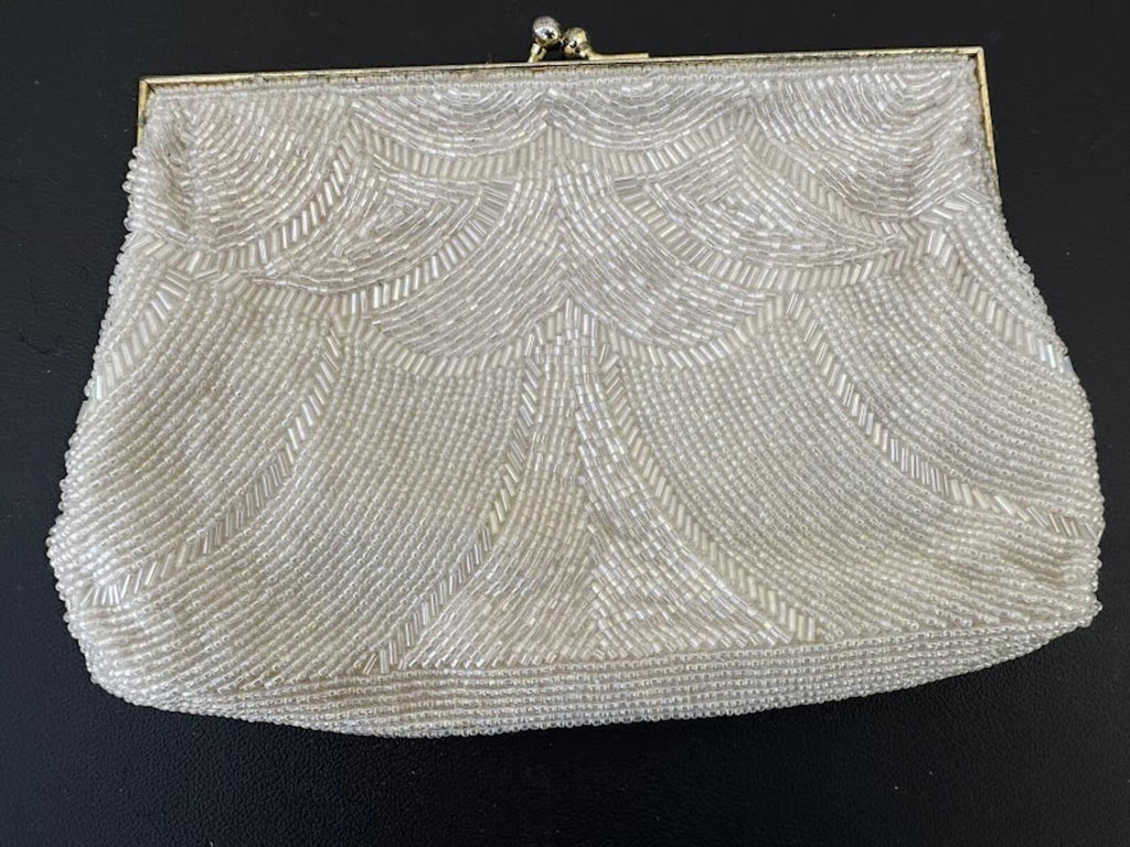La Regale White Beaded Evening Clutch
