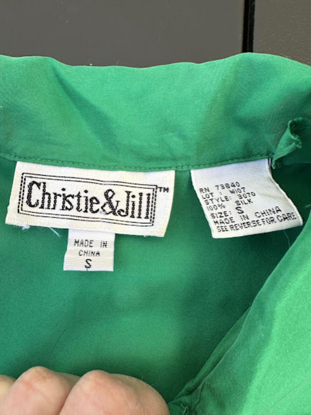 Christie & Jill Silk Button Shirt Green S