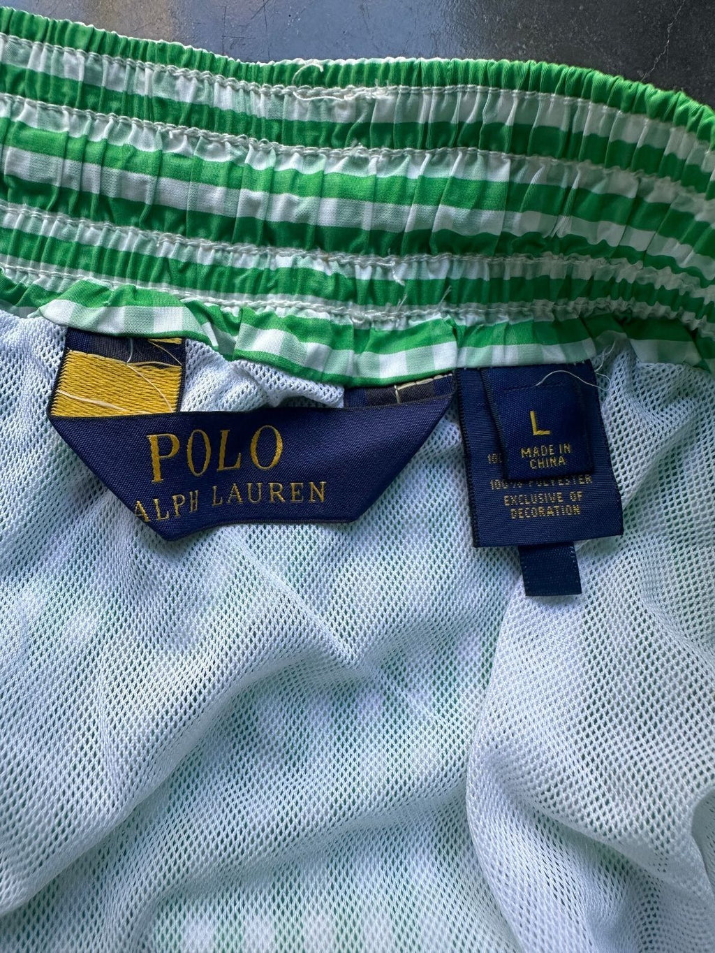Polo Ralph Lauren Green Gingham Swim Trunks L