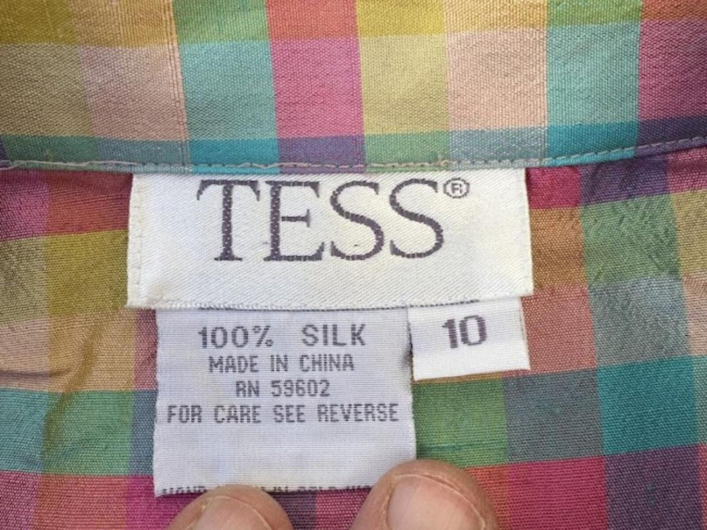 VTG THS Silk Multicolor Check Blouse Sz 10