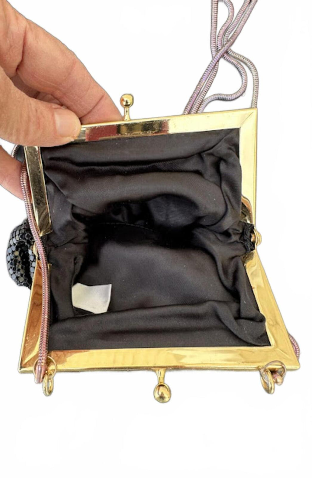Vintage Black Metal Mesh Evening Bag Gold Frame
