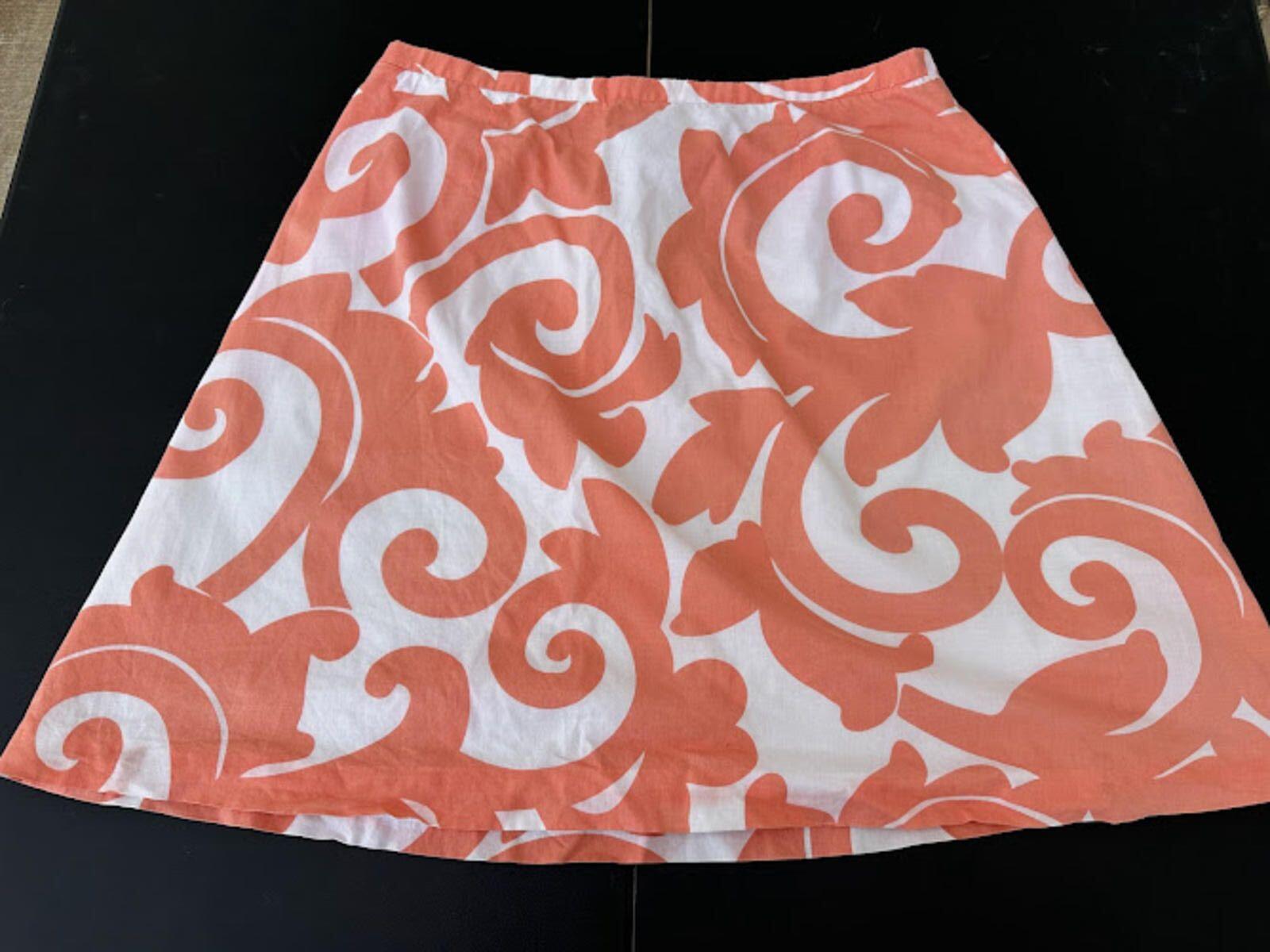 J.Crew Coral White Print A-Line Skirt 6